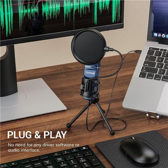 USB Microphone, Computer Cardioid Condenser PC Gaming Mic with Tripod Stand - Picture 3 of 6